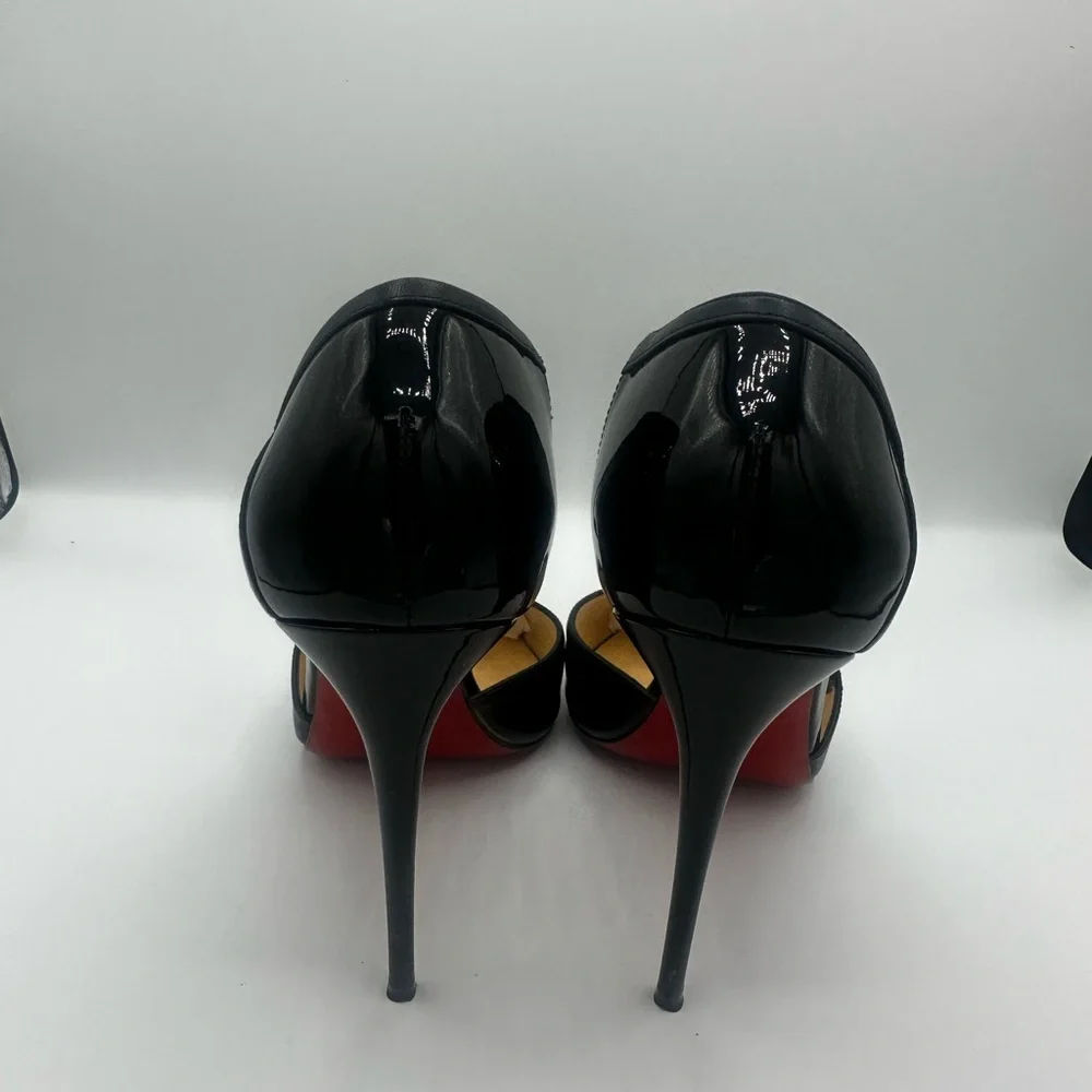 Christian Louboutin Black Patent Leather T-Strap Pointed Toe Pumps
